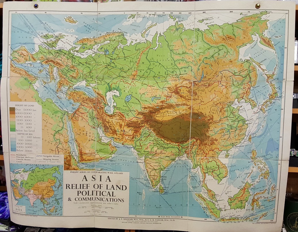 Philips' Comparative Wall Atlas of Asia - Relief of Land and Communications