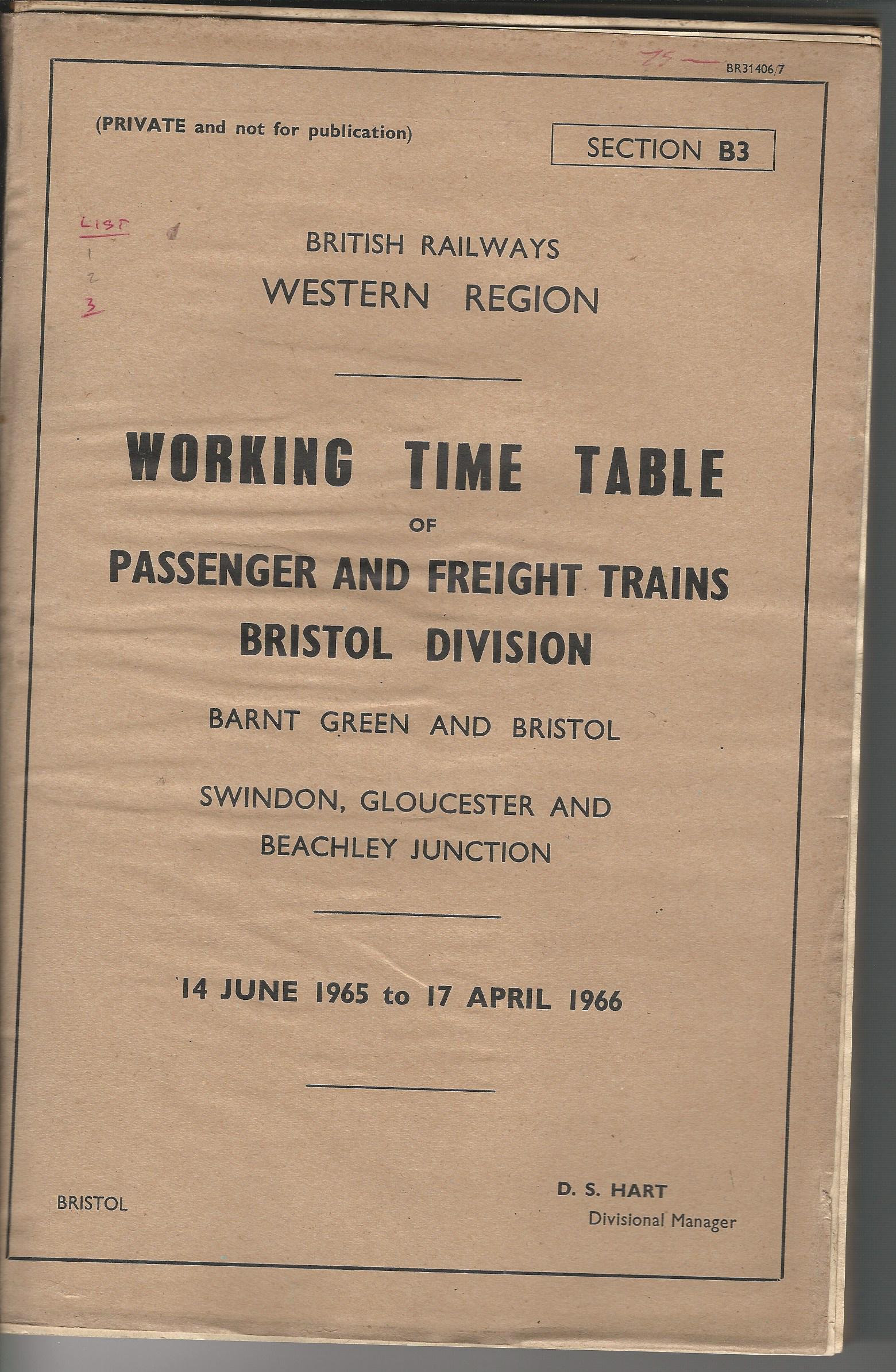 British Railways Western Region Working Time Table of Passenger and